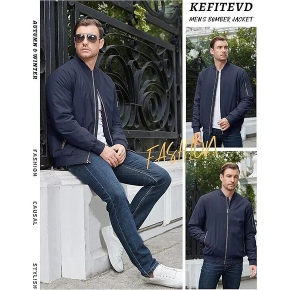 Men's Jacket Casual Windproof Bomber Jackets Full Zip Windbreaker Jackets Warm M